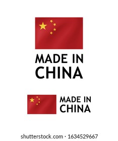 Made in China Label, Vector Tag template with Chinese Flag isolated on white.