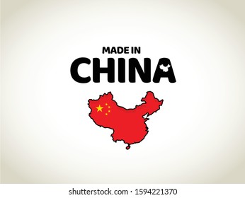 Made in China with map of china used for Labels, Icon, Sticker with flag of China Vector Illustration Template Design