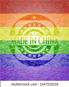 Made in China on mosaic background with the colors of the LGBT flag