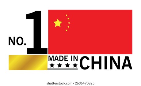 made in china product label with number one, national flag, stars and gold strip on white background	
