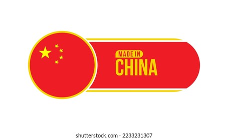 Made in China. Product packaging label with China flag. Vector illustration