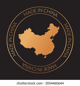MADE IN CHINA - round vector banner with golden map of China
