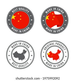 Made in China - set of labels, stamps, badges, with the China map and flag. Best quality. Original product. Vector illustration