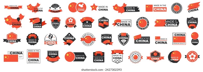 Made in China. Set of vector graphic icons and labels.