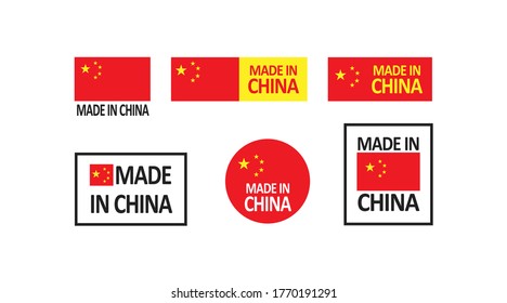 Made in china simple concept icon set. Rubber flag symbol in vector flat style.