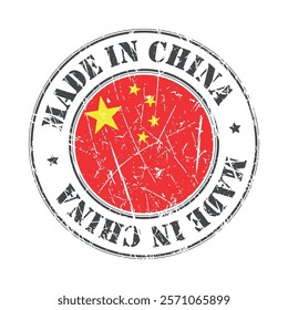 Made in China stamp scratched flag badge logo vector illustration