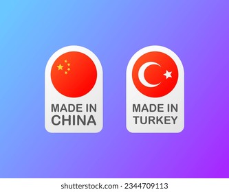 Made in CHINA, Made in TURKEY. Flat, red, made in icons. Vector illustration