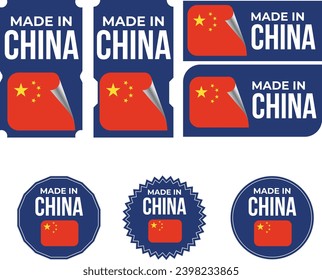 Made in China, vector logos with Japan flag painted circles and stripe