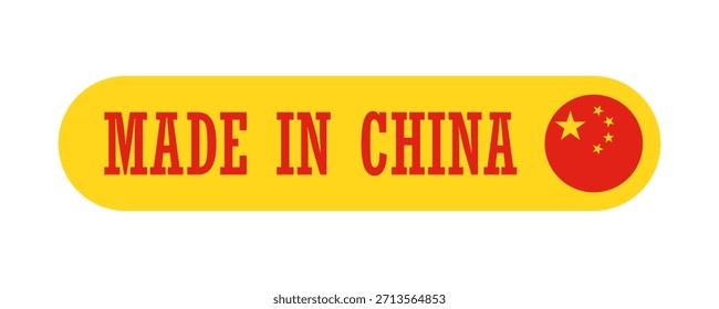 Hecho en la etiqueta amarilla de China con el icono circular de la bandera de China y el texto en negrita del origen del producto
