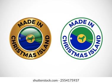 Made in Christmas Island label icon with flag. Icon set for business, badge, seal, sticker, logo, and symbol