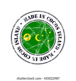 Made in Cocos Island grunge rubber stamp with flag