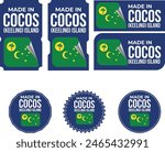 Made in Cocos (Keeling) Islands. Cocos (Keeling) Islands flag, Tag, Seal, Stamp, Flag, Icon vector