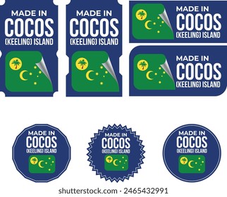 Made in Cocos (Keeling) Islands. Cocos (Keeling) Islands flag, Tag, Seal, Stamp, Flag, Icon vector