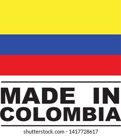 Made in Colombia collection of ribbon, logo, label, stickers, badge, icon and page curl with Colombia flag symbol. Vector illustration isolated on white background.  Stamp with Made in Colombia text.
