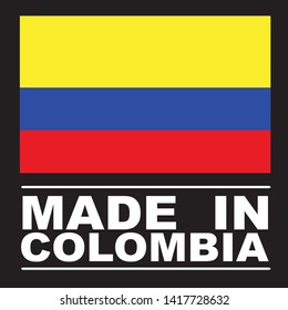 Made in Colombia collection of ribbon, logo, label, stickers, badge, icon and page curl with Colombia flag symbol. Vector illustration isolated on white background.  Stamp with Made in Colombia text.
