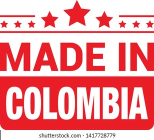 Made in Colombia collection of ribbon, logo, label, stickers, badge, icon and page curl with Colombia flag symbol. Vector illustration isolated on white background.  Stamp with Made in Colombia text.

