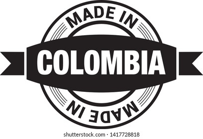 Made in Colombia collection of ribbon, logo, label, stickers, badge, icon and page curl with Colombia flag symbol. Vector illustration isolated on white background.  Stamp with Made in Colombia text.
