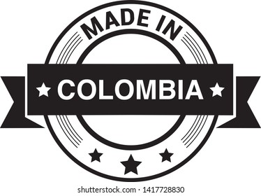 Made in Colombia collection of ribbon, logo, label, stickers, badge, icon and page curl with Colombia flag symbol. Vector illustration isolated on white background.  Stamp with Made in Colombia text.
