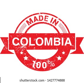 Made in Colombia collection of ribbon, logo, label, stickers, badge, icon and page curl with Colombia flag symbol. Vector illustration isolated on white background.  Stamp with Made in Colombia text.