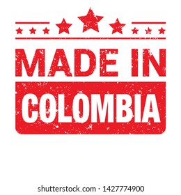 Made in Colombia collection of ribbon, logo, label, stickers, badge, icon and page curl with Colombia flag symbol. Vector illustration isolated on white background.  Stamp with Made in Colombia text.