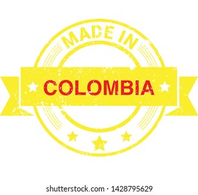 Made in Colombia collection of ribbon, logo, label, stickers, badge, icon and page curl with Colombia flag symbol. Vector illustration isolated on white background.  Stamp with Made in Colombia text.
