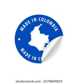 Made in Colombia - Country Map Sticker. Best Quality. Original Product. Vector illustration.