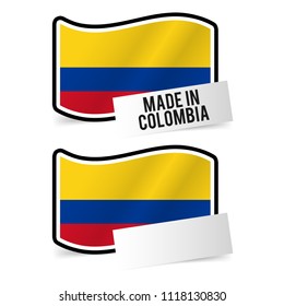 Made in Colombia Flag and white empty Paper. Esp10 Vector.