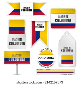 Made in Colombia graphics and labels set. Some elements of impact for the use you want to make of it.