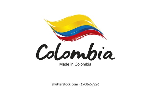 Made In Colombia Handwritten Flag Ribbon Typography Lettering Logo Label Banner