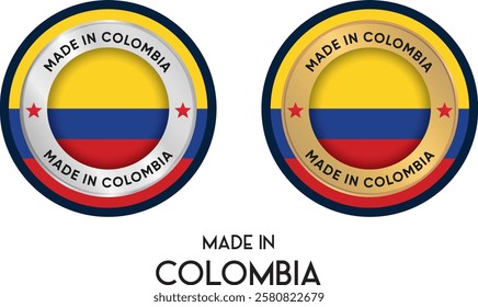 Made in Colombia. Premium labels, stickers, pointer, badge and symbol of Colombia flag icon. Collection vector illustration