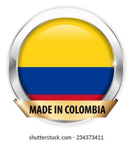 made in colombia silver badge isolated button on white background - vector eps10