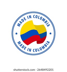 Sello hecho en Colombia, pegatina. Ilustración vectorial.
