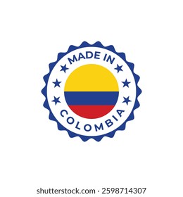 made in colombia vector badge design with national flag colors and stars