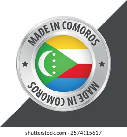 Made in Comoros badge logo flag sticker 3d vector illustration isolated on white