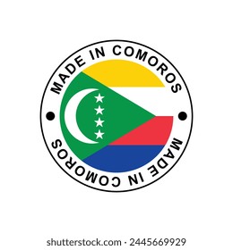 MADE IN COMOROS circle stamp with flag on white background vector Template
