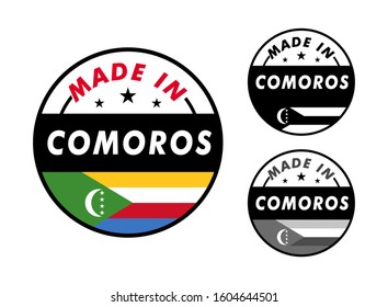 Made in Comoros with and Comoros flag for label, stickers, badge