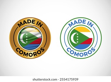 Made in Comoros label icon with flag. Icon set for business, badge, seal, sticker, logo, and symbol
