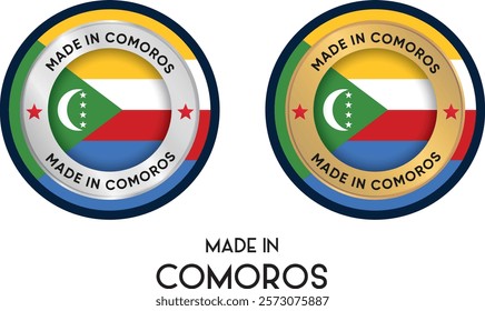 Made in Comoros. Premium labels, stickers, pointer, badge and symbol of Comoros flag icon. Collection vector illustration