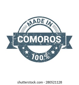 Made in Comoros - Round blue grunge rubber stamp design isolated on white background. vector illustration vintage texture.