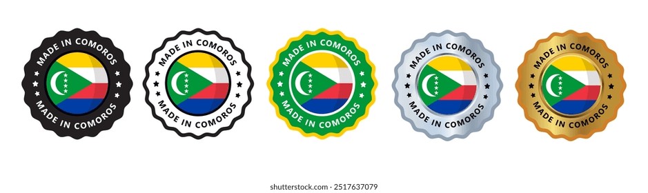 Feito em comores conjunto de selo de assinatura emblema, com cor variana verde amarelo, prata, ouro, preto adequado para produtos fabricados, militar, agricultura ou ilustração vetor alimentar eps texto editável