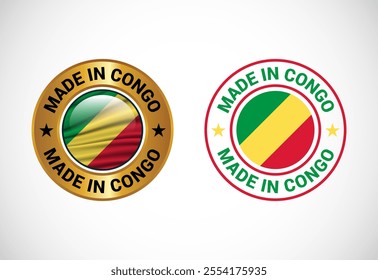 Made in Congo label icon with flag. Icon set for business, badge, seal, sticker, logo, and symbol