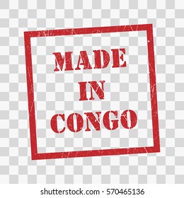 made in Congo text rubber seal stamp watermark. Caption inside rounded rectangular banner with grunge design and dirty texture. Slanted vector ink sticker on transparent background