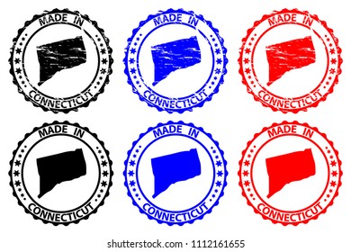 Made in Connecticut - rubber stamp - vector, Connecticut (United States of America) map pattern - black, blue  and red