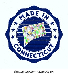 Made In Connecticut. Us state round stamp. Seal of Connecticut with border shape. Vintage badge with circular text and stars. Vector illustration.