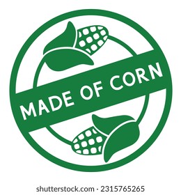 Made of corn, icon, vector illustration. Corn based material, plastics, fibers, fabrics. Made from corn starch, sign. Compostable or biodegradable product, logo. Eco friendly concept. Plastic free. 