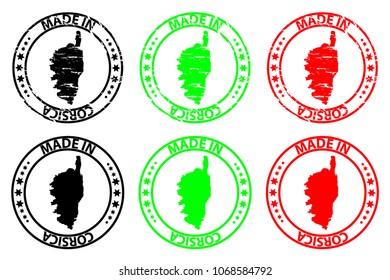 Made in Corsica - rubber stamp - vector, Corsica map pattern - black, green and red