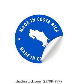 Made in Costa Rica - Country Map Sticker. Best Quality. Original Product. Vector illustration.