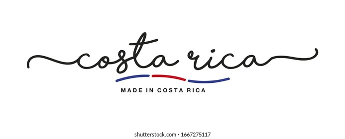 Made in Costa Rica handwritten calligraphic lettering logo sticker flag ribbon banner