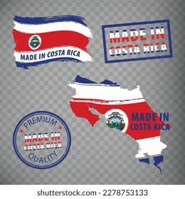 Icône de timbres en caoutchouc fabriqué au Costa Rica isolé. Fabriqué ou produit au Costa Rica.  Ensemble de timbres grunge caoutchouc pour votre conception de site web, application, UI. EPS10.