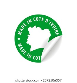 Made in Cote d'Ivoire - Country Map Sticker. Best Quality. Original Product. Vector illustration.